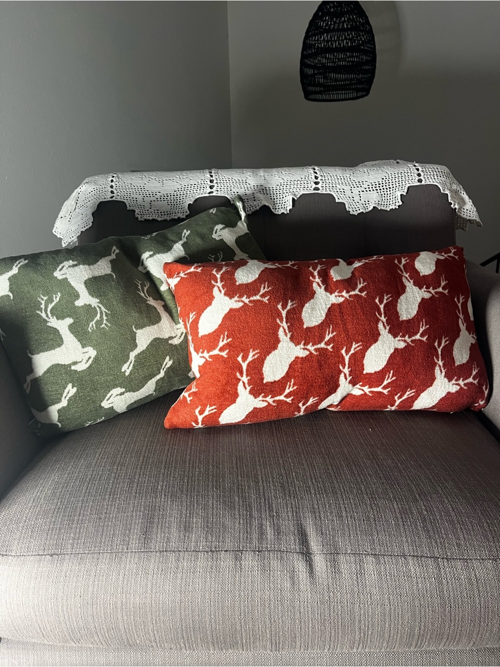 Holiday Reindeer Throw Pillows - Green and Red